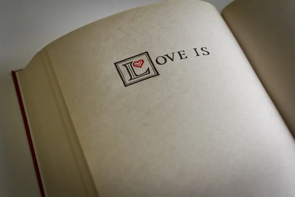 Vintage στυλ αγάπη είναι λέξεις στο κενό βιβλίο. με χώρο για το κείμενό σας τι είναι αγάπη. — Φωτογραφία Αρχείου