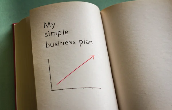 Mi plan de negocio simple en el libro en blanco con gráfico de crecimiento y diagrama de estrategia clara —  Fotos de Stock