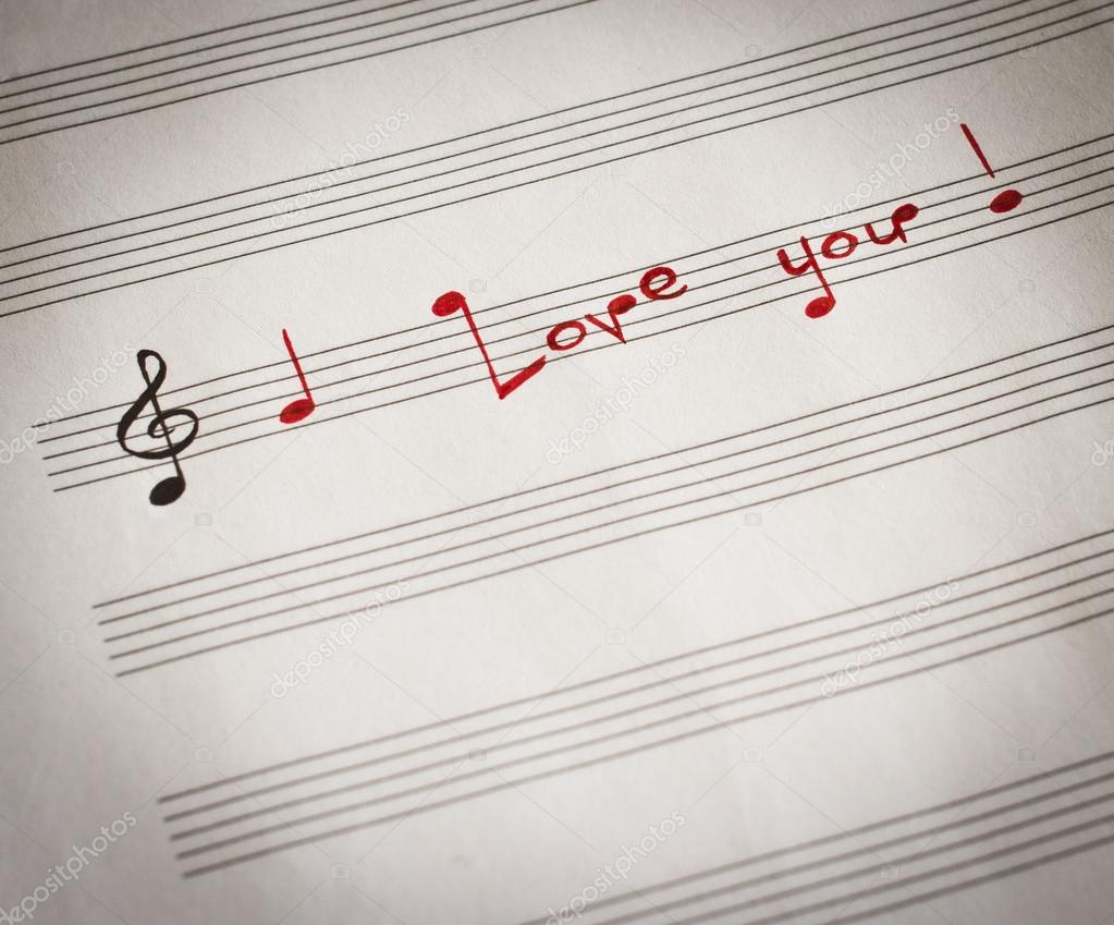 Words "I love you !" in shape of music notes in the music note book Stock  Photo by ©4tomania 23834839