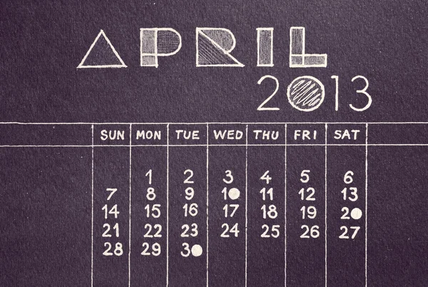 Vintage stijl april 2013 potlood hand getrokken kalender ontwerp — Stockfoto