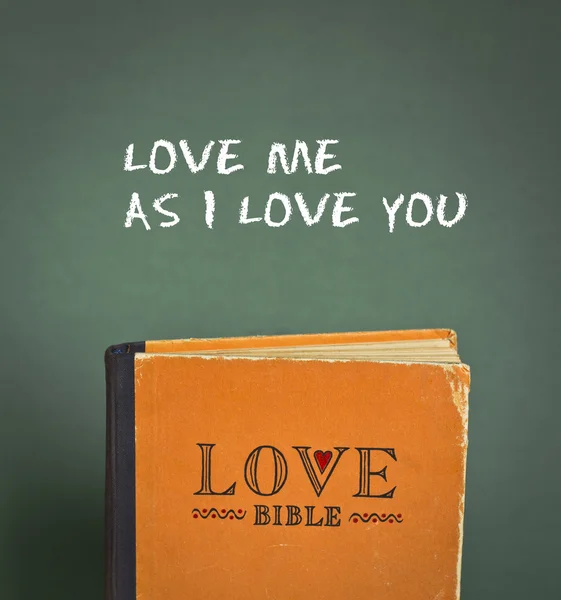 Love me as I love you. Love Bible with love commandments, metaphors and quotes — Stock Photo, Image