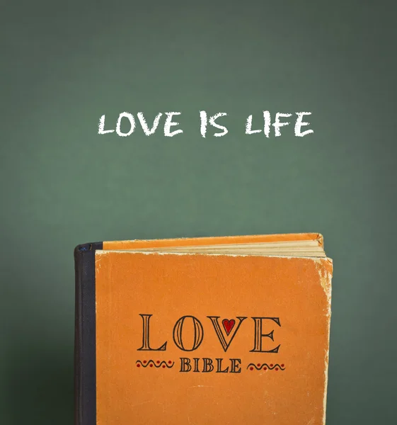 Love is life. Love Bible with love commandments, metaphors and quotes — Stock Photo, Image