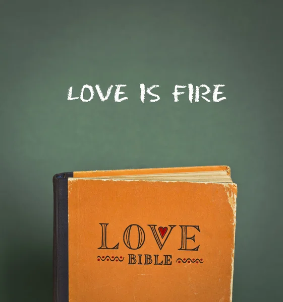 Love is fire. Love Bible with love commandments, metaphors and quotes — Stock Photo, Image