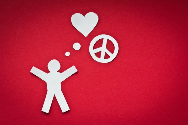 Paper person thinks about love and peace. With space for your text. — Stock Photo, Image