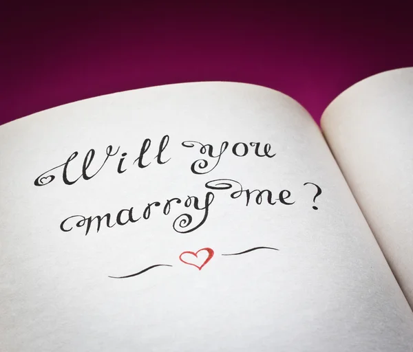 Will you marry me? words and red heart in the open book. Created with love. — Stock Photo, Image