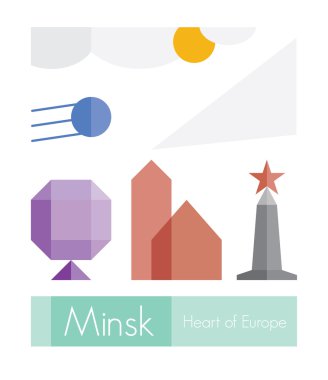Minsk - kalp Avrupa poster tasarımı. Minsk - Rusya, Avrupa'nın kalbinde başkenti.