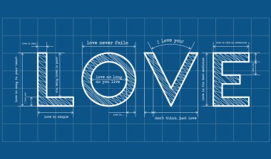 Abstract love blueprint with love quotes