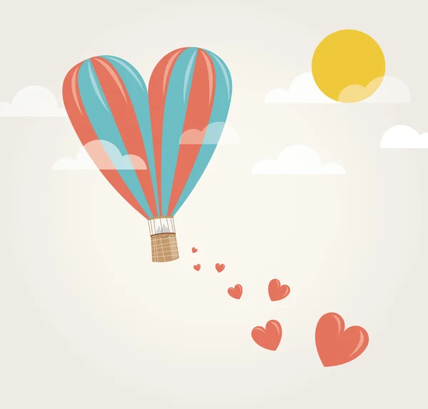 Amour montgolfière en forme de grand cœur dans le ciel cœur tombant — Image vectorielle