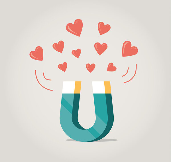 Abstract magnet attracting love hearts. Concept for love at first sight, mutual love.