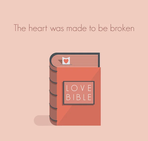 Love Bible with red heart bookmark (en inglés). Concepto para mandamientos de amor, citas. Puede agregar cualquier texto de amor que desee . — Vector de stock