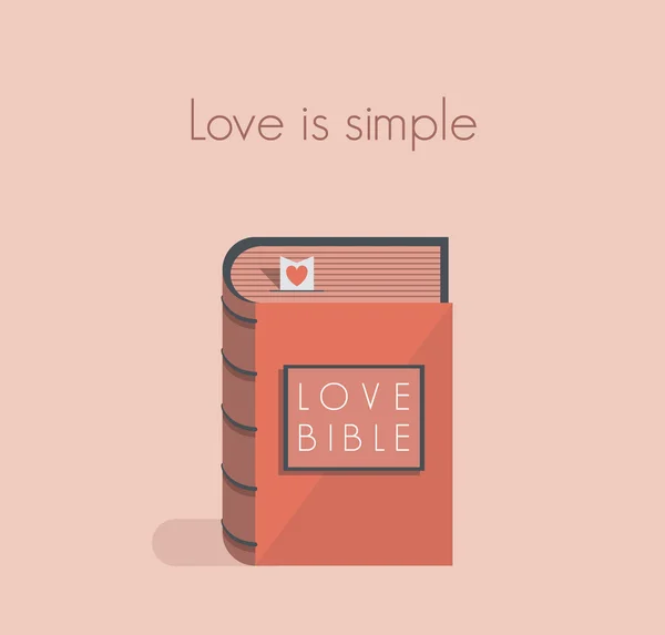Love Bible with red heart bookmark (en inglés). Concepto para mandamientos de amor, citas. Puedes añadir cualquier texto de amor que quieras . — Archivo Imágenes Vectoriales