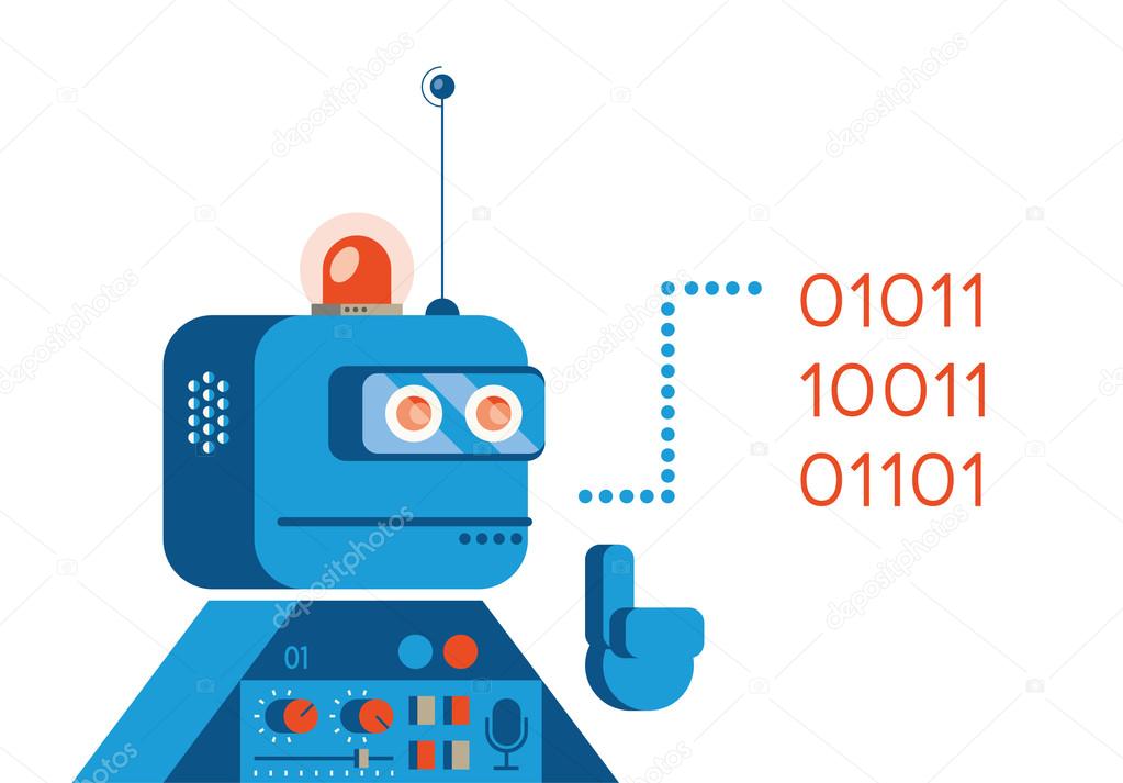 Robot saying in computer language.Concept for support service.