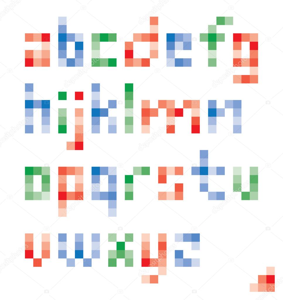 Pixel colorful lower case alphabet vector set design