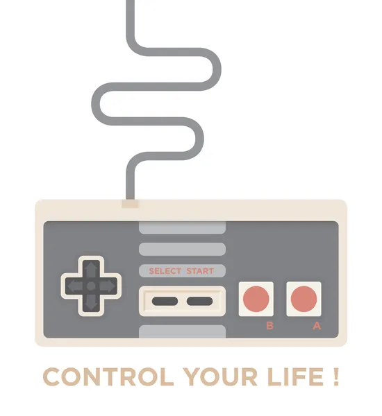 ¡Controla tu vida! Joystick de juego vintage aislado en blanco. Concepto de motivación . — Archivo Imágenes Vectoriales