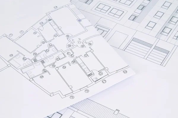 Floor plans and accessories isolated — Stock Photo, Image