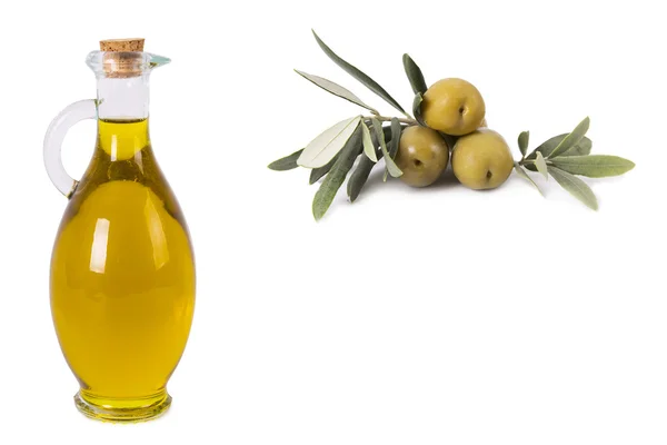 Composizione di bottiglie di olio e olive — Foto Stock