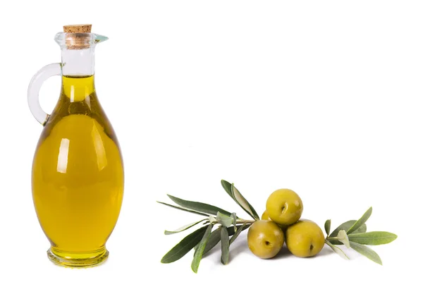 Composition of oil bottles and olives — Stock Photo, Image