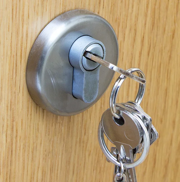 Door with lock and handle — Stock Photo, Image