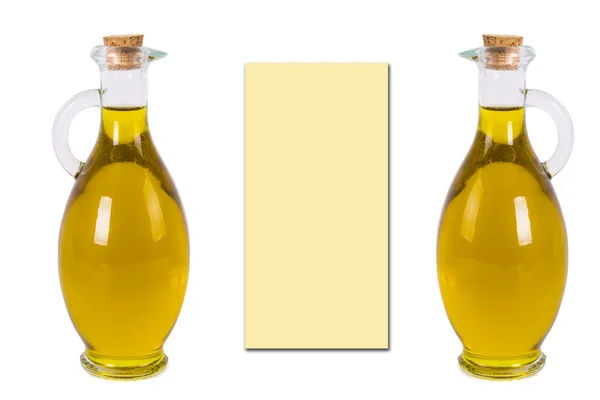 Composizione di bottiglie di olio e olive — Foto Stock