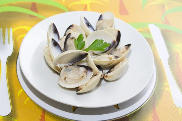 Моллюски на тарелке — стоковое фото