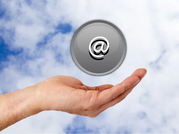 Nternet hand button in the clouds — Stock Photo, Image