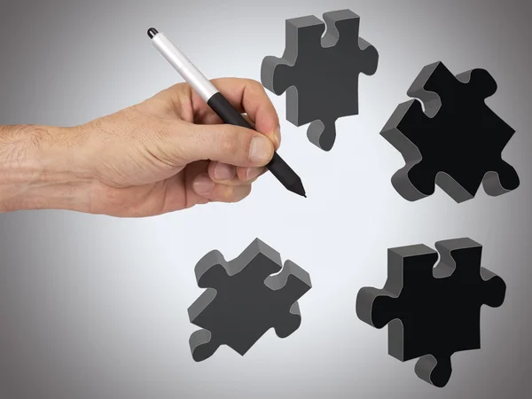 Hand tekenen puzzelstukjes — Stockfoto