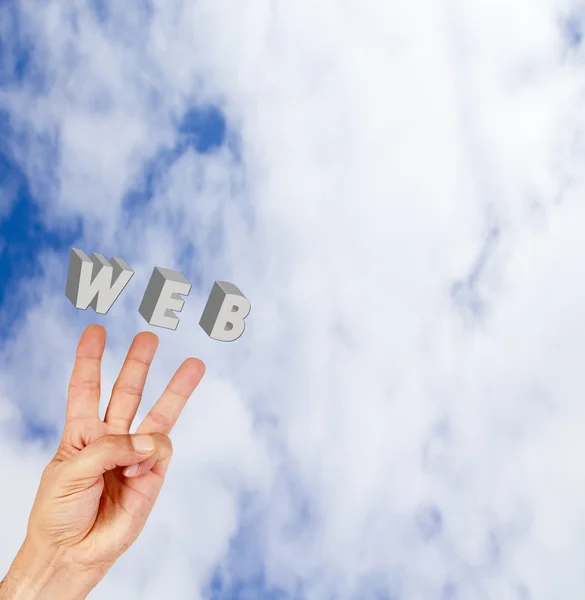 Hand in de wolken met woorden internet — Stockfoto