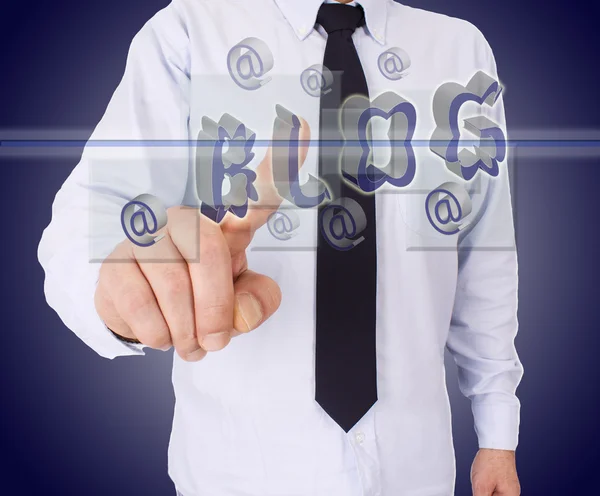 Geschäftsmann drückt auf Knopf — Stockfoto