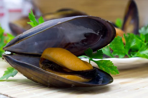 Välsmakande musslor med persilja — Stockfoto