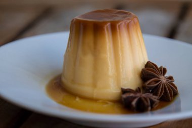 delicious flan on the white plate