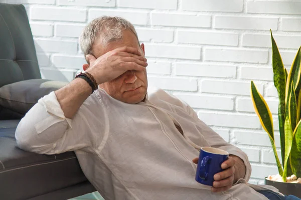 Sad Depressed Man Alone Depressed Living Room — ストック写真