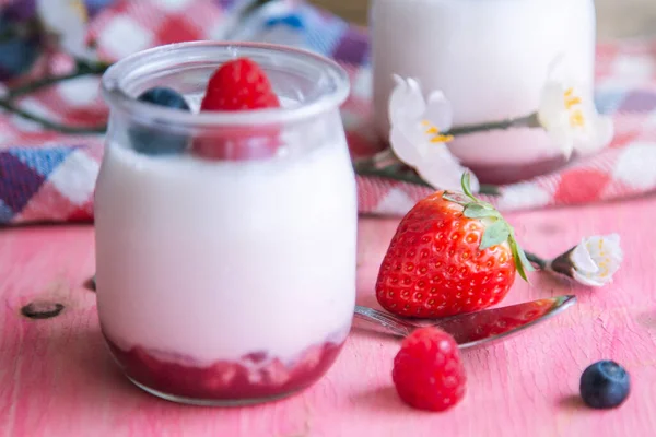Yogurt Fresco Con Frambuesas Arándanos —  Fotos de Stock