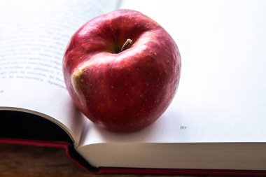Okul konseptine dönelim. Masada elma olan bir kitap.
