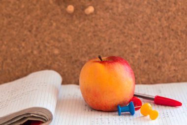 Okul konseptine, deftere ve ofise ya da okul aksesuarlarına