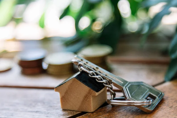 ev anahtarları, madeni paralar ve anahtarlık, yatırım ve tasarruf kavramı