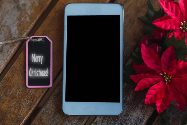 Mobile Phone Christmas Decorations Label Wood — Stockfoto