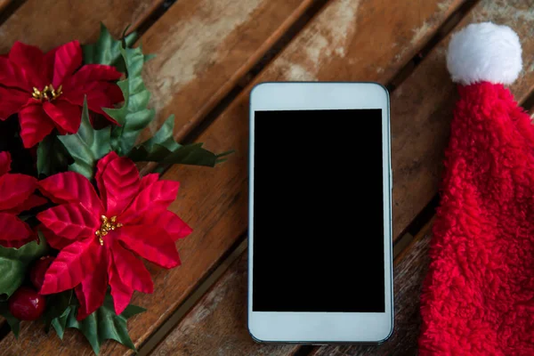 Smartphone Houten Achtergrond Kerstversiering — Stockfoto