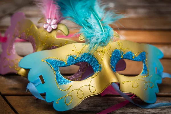Máscaras Carnaval Fundo Madeira — Fotografia de Stock