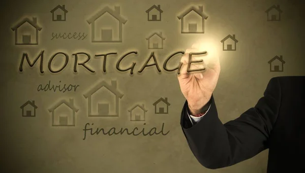 Businessman Pen Writing Mortgages Mortgage Business Concept — Foto de Stock