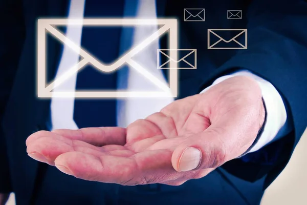 Businessman Holding Envelope Concept Sending Receiving Emails — Stock Photo, Image