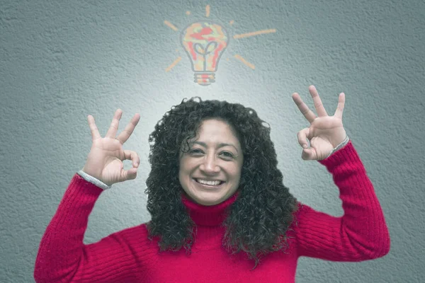 Woman Symbol Light Bulb Idea Success Concept — Stock Photo, Image