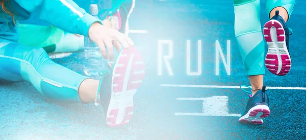 Mujer Pista Correr Collage Ejercicios Correr — Foto de Stock