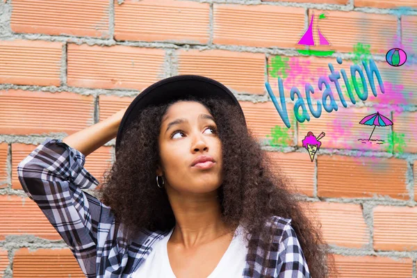 Young Afro American Woman Thinking Her Summer Vacation — Stock Photo, Image