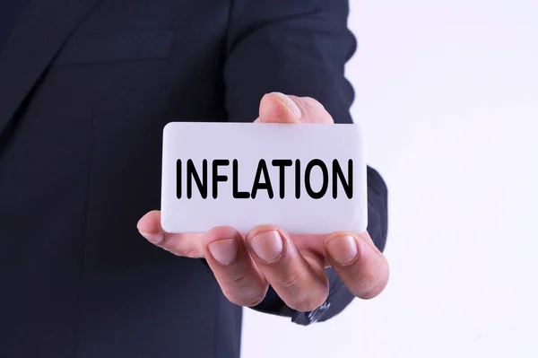 Affärsman Visar Kort Med Inflation Koncept — Stockfoto