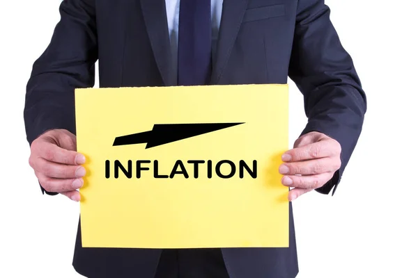 Adamı Elinde Enflasyon Grafiği Okuyla Pankart Tutuyor — Stok fotoğraf