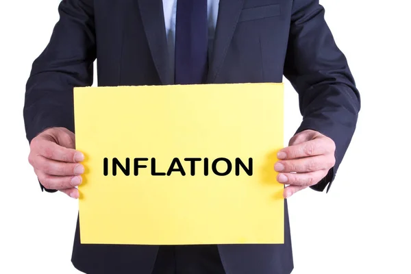 Adamı Enflasyon Kavramlı Kart Gösteriyor — Stok fotoğraf