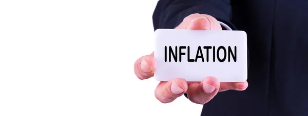 Affärsman Visar Kort Med Inflation Koncept — Stockfoto