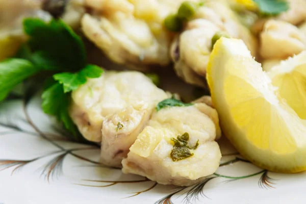 Monkfish Fish Stewed Parsley Lemon — Stock Photo, Image