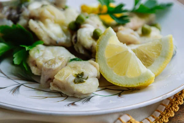 Hake Monkfish Fresh Fish Green Sauce — стоковое фото