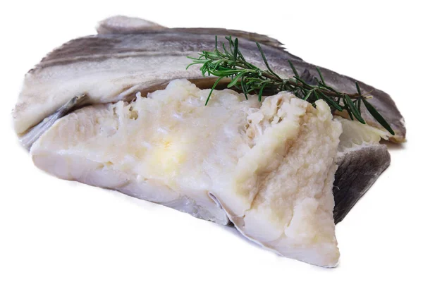 Taze Balık Morina Balığı Beyaz Biberiyeyle Izole Edilmiş — Stok fotoğraf